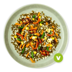 Lentejas con arroz integral y verduritas
